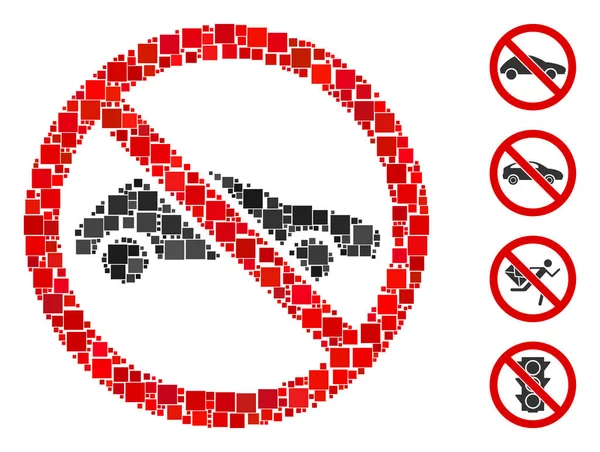 Collage Geen Auto Pictogram Gemaakt Van Vierkante Items Verschillende Maten — Stockvector