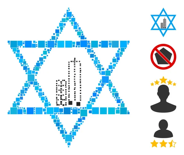 Mosaico Icono Estrella Jerusalén Compuesto Por Elementos Cuadrados Diferentes Tamaños — Archivo Imágenes Vectoriales