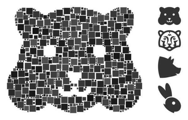 Collage Hamsterkopf Symbol Vereint Aus Quadratischen Gegenständen Verschiedenen Größen Und — Stockvektor