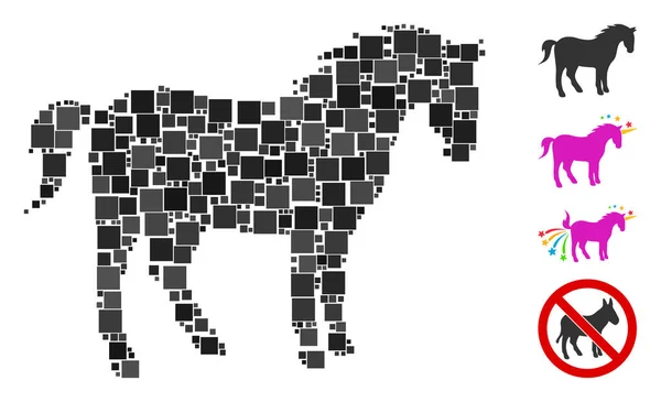 Mosaik Horse Ikon Som Består Fyrkantiga Element Slumpmässiga Storlekar Och — Stock vektor