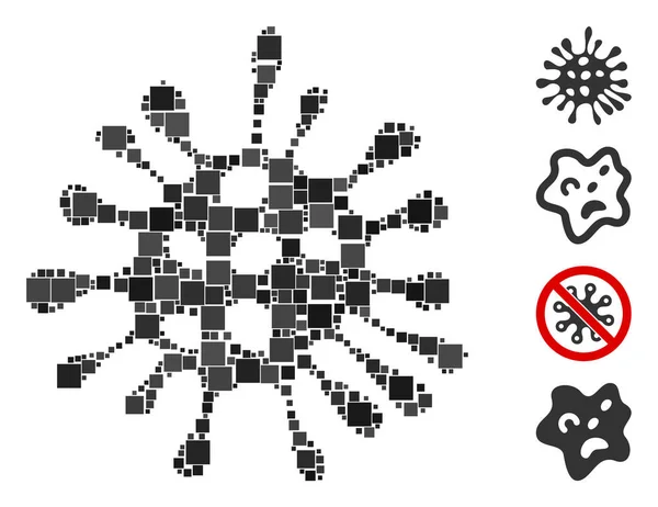 Піктограма Collage Microbe Єднана Квадратних Елементів Змінні Розміри Кольорові Відтінки — стоковий вектор