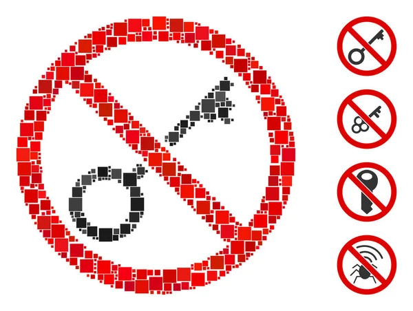 Collage Geen Sleutelpictogram Gemaakt Van Vierkante Items Verschillende Maten Kleurschakeringen — Stockvector