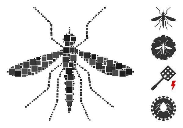 Mosaïque Icône Mosquito Conçu Partir Éléments Carrés Dans Des Tailles — Image vectorielle