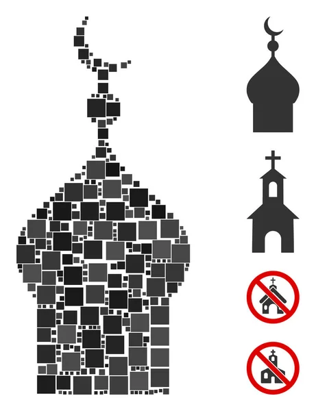 Icono Iglesia Musulmana Mosaico Diseñado Partir Elementos Cuadrados Diferentes Tamaños — Archivo Imágenes Vectoriales