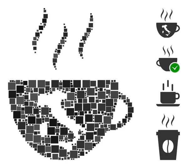 Mosaic Italian Coffee Cup Icon United Square Items Random Sizes — Stock Vector