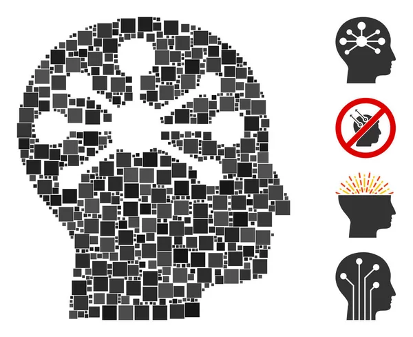 Mosaico Icono Del Intelecto Humano Construido Partir Elementos Cuadrados Diferentes — Archivo Imágenes Vectoriales