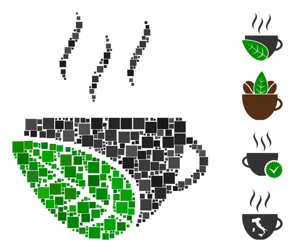 Collage Bio Kaffeetassen Symbol Aus Quadratischen Elementen Verschiedenen Größen Und — Stockvektor