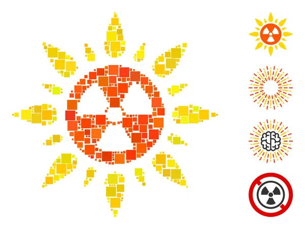 Mozaika Ikona Promieniowania Atomowego Zorganizowane Elementów Kwadratowych Różnych Rozmiarach Odcieniach — Wektor stockowy