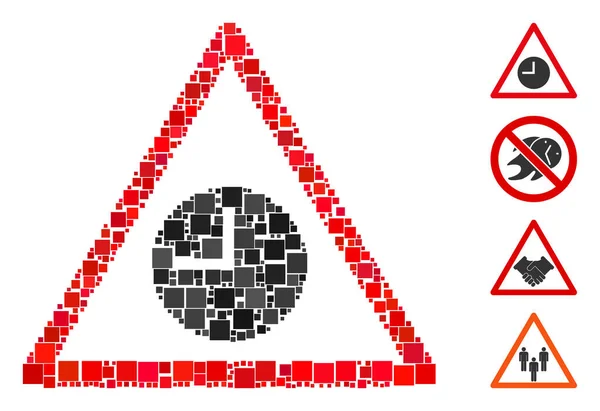 Collage Icono Advertencia Caducado Compuesto Por Elementos Cuadrados Tamaños Variables — Vector de stock