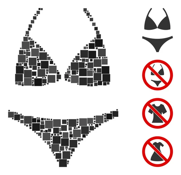 Mosaico Icona Bikini Organizzato Elementi Quadrati Varie Dimensioni Tonalità Colore — Vettoriale Stock
