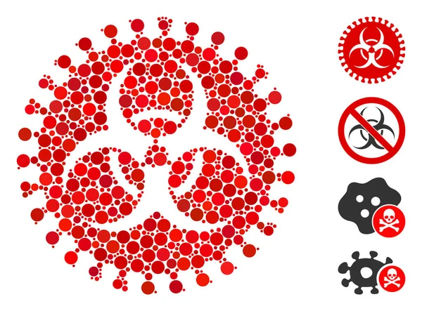 Collage Virus Icona Pericolo Costruito Oggetti Rotondi Diverse Dimensioni Posizioni — Vettoriale Stock