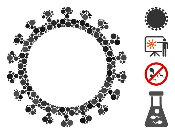 Collage Virus Icono Shell Organizado Partir Elementos Redondos Diferentes Tamaños — Vector de stock