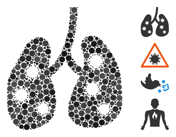 Kolaż Wirusowe Zapalenie Płuc Ikona Zaprojektowane Elementów Okręgu Różnych Rozmiarach — Wektor stockowy