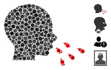 Kolaj Hapşıran Adam simgesi. Değişken boyutlarda, pozisyonlarda ve oranlarda yuvarlak elementlerden tasarlandı. Vektör yuvarlak ögeler soyut kolaj hapşıran insan simgesi olarak düzenlenir.