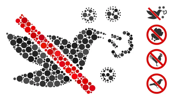 Mosaic Stop Vogelgrippe Symbol Aus Runden Gegenständen Verschiedenen Größen Positionen — Stockvektor