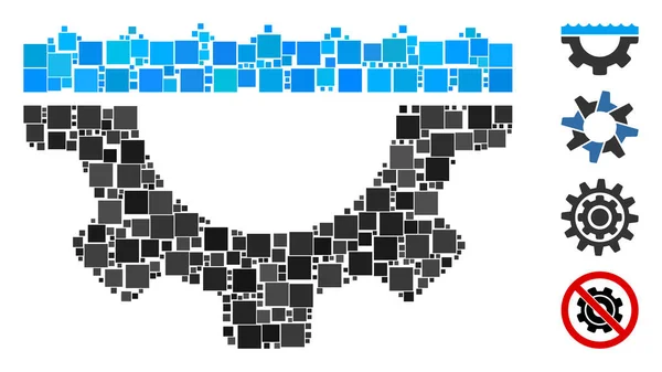 Ícone Engrenagem Serviço Água Mosaico Unido Itens Quadrados Tamanhos Aleatórios — Vetor de Stock