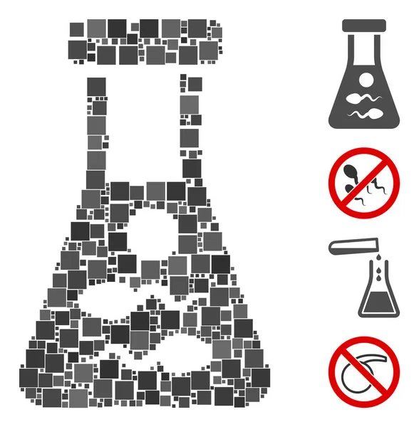 Mozaik Sperma Retort Ikon Készült Négyzet Elemek Különböző Méretben Színárnyalatok — Stock Vector