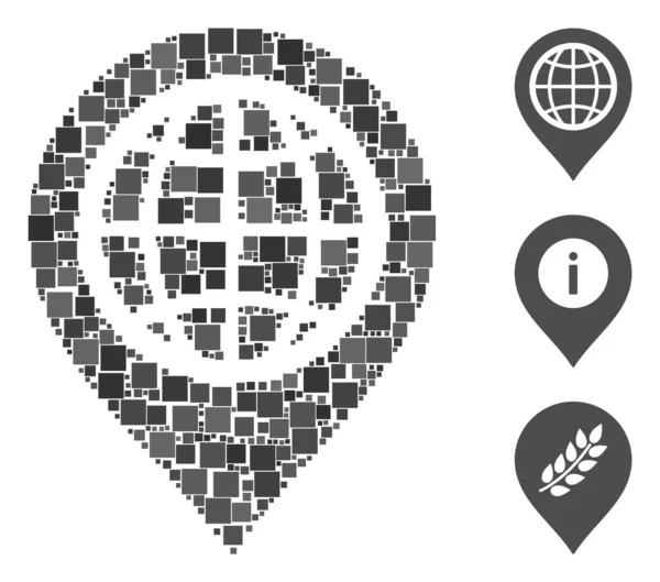 Значок Маркера Карты Mosaic Globe Объединяется Квадратов Случайных Размеров Цветовых — стоковый вектор
