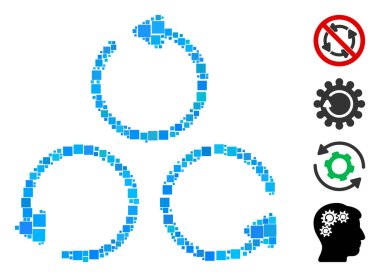 Mozaik Döndürme simgesi çeşitli boyutlarda ve renk renklerinde kare ögelerden oluşur. Vektör kare ögeleri soyut mozaik döndürme simgesi olarak düzenlenir. İkramiye simgeleri eklendi.