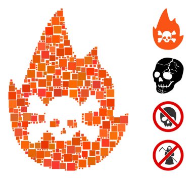 Mozaik Hellfire simgesi rastgele boyutlarda ve renk renklerinde kare ögelerden tasarlandı. Vektör kare ögeleri soyut mozaik cehennem ateşi ikonu olarak düzenlenir. İkramiye simgeleri eklendi.