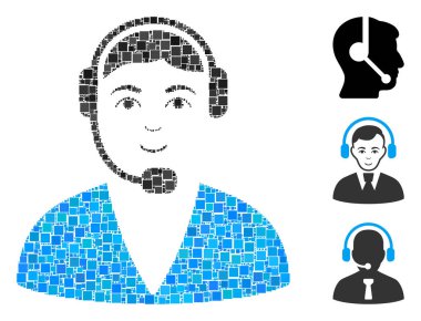 Kolaj Çağrı Merkezi simgesi değişik boyutlarda ve renk renklerinde kare elementlerden organize edildi. Vektör kare ögeleri soyut kolaj çağrı merkezi simgesi olarak düzenlenir.