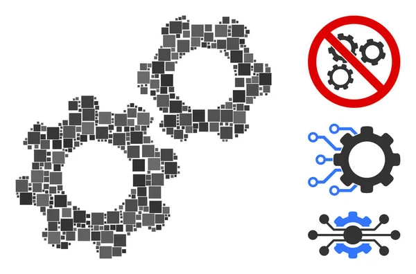 Collage Gears Icono Diseñado Partir Elementos Cuadrados Varios Tamaños Tonos — Vector de stock