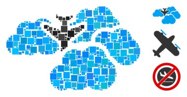 Bulut simgesinde düşen mozaik uçak çeşitli boyut ve renklerde kare ögelerden düzenlenmiştir. Vektör kare ögeler soyut mozaik düşen uçak bulutları simgesinde birleştirilmiştir.