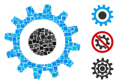 Mozaik Cogwheel simgesi rastgele boyutlarda ve renk renklerinde kare elementlerden birleşti. Vektör kare elementler soyut mozaik çark ikonu olarak birleştirilir. İkramiye piktogramları yerleştirildi.