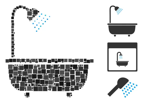 Mosaic Bad Douche Pictogram Bestaat Uit Vierkante Items Verschillende Maten — Stockvector