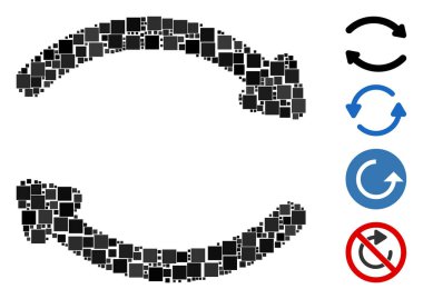 Kolaj Yenileme simgesi farklı boyutlarda ve renk renklerinde kare ögelerden oluşur. Vektör kare ögeleri soyut bileşim tazeleme simgesine dönüştürülür. İkramiye piktogramları yerleştirildi.
