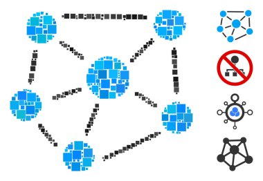 Mozaik Sosyal Grafik simgesi farklı boyut ve renklerde kare ögelerden oluşur. Vektör kare ögeleri soyut mozaik sosyal grafik simgesi olarak birleştirilmiştir. İkramiye piktogramları eklendi.