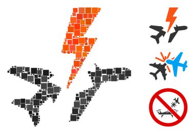 Mozaik Uçak faciası ikonu farklı boyutlarda ve renklerde kare ögelerden tasarlandı. Vektör kare ögeler soyut mozaik uçak felaketi ikonuna dönüştürülür. İkramiye simgeleri eklendi.