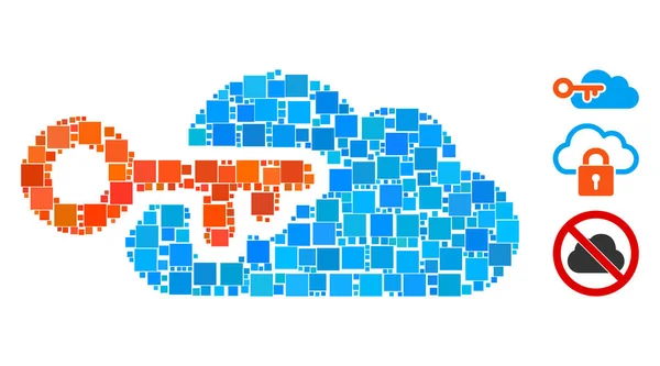 Mosaic Cloud Icono Acceso Unido Desde Elementos Cuadrados Diferentes Tamaños — Archivo Imágenes Vectoriales