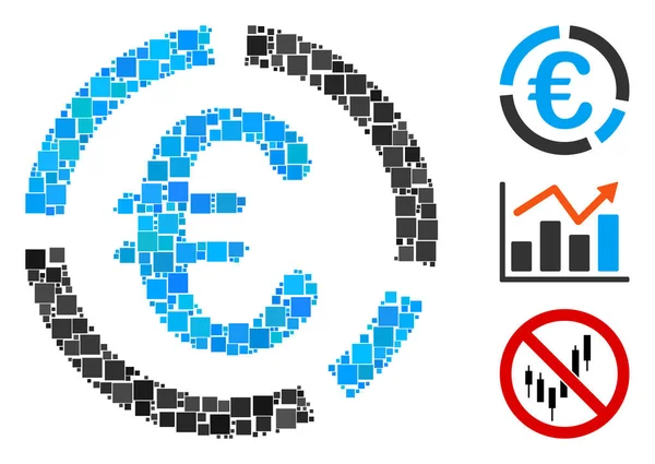 Mosaico Euro Ícone Diagrama Financeiro Construído Partir Elementos Quadrados Tamanhos — Vetor de Stock