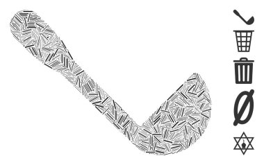 Çeşitli boyutlarda ve renk renklerinde dar öğelerden oluşturulmuş doğrusal mozaik kepçe simgesi. Vektör çizgisi ögeleri soyut mozaik atlatma ikonu olarak oluşturulur. İkramiye piktogramları eklendi.