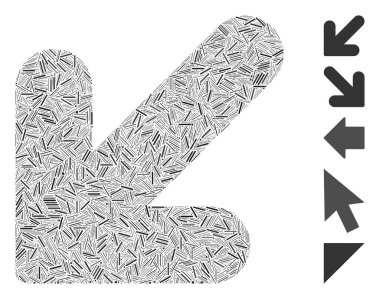 Sol alttaki mozaik okları rastgele boyutlarda ve renk renklerinde ince nesnelerden birleştirin. Vektör kapağı ögeleri sol simgenin aşağısında soyut mozaik ok şeklinde gruplandırılır. İkramiye simgeleri eklendi.