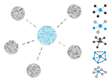 Çeşitli boyutlarda ve renk renklerinde ince öğelerden oluşan doğrusal kolaj bağlantıları simgesi. Vektör kapağı ögeleri soyut kolaj bağlantıları simgesi olarak düzenlenir. İkramiye piktogramları eklendi.