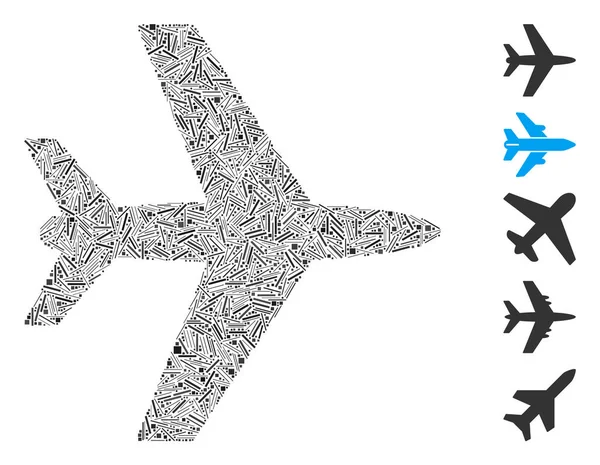 舱口拼贴飞机图标联合从不同大小和颜色的直项目 矢量线性项被排列成抽象的拼贴飞机图标 增加了额外的图标 — 图库矢量图片