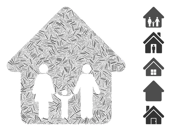 Icono Casa Familia Mosaico Lineal Organizado Partir Elementos Estrechos Tamaños — Vector de stock