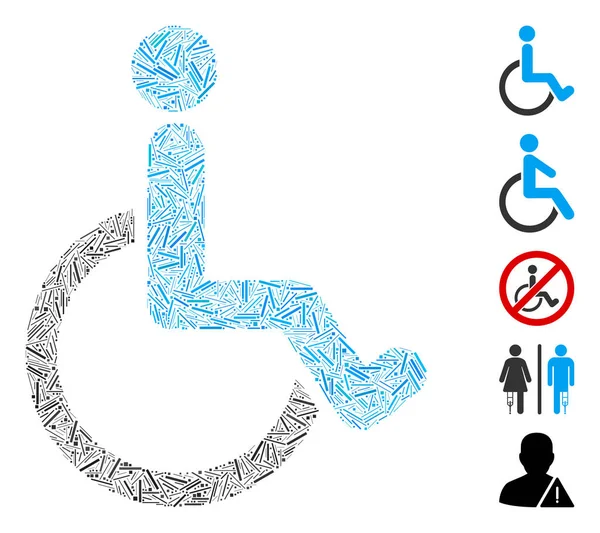 线性拼贴残疾人图标由随机大小和颜色的细项组成 矢量线性项被合并为抽象的拼贴残疾人图标 奖状象形文字被放置 — 图库矢量图片