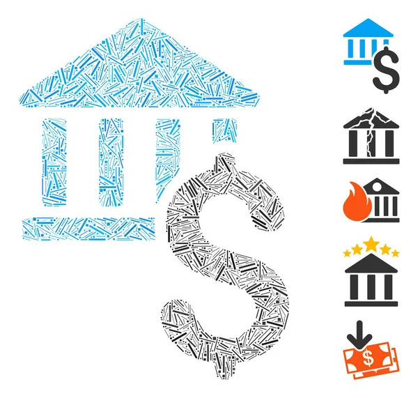 Hatch Collage Dollar Bank Pictogram Gemaakt Van Smalle Items Verschillende — Stockvector