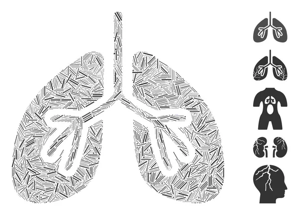 Linia Kolaż Płuca Ikona Zjednoczona Prostych Przedmiotów Losowych Rozmiarach Odcieniach — Wektor stockowy