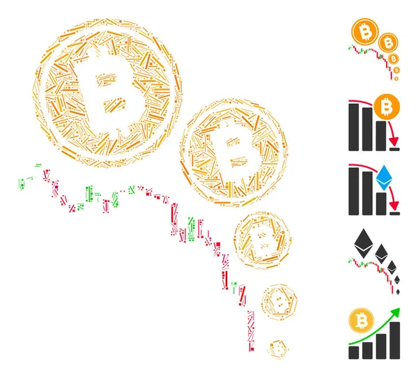 Mosaïque Linéaire Bitcoin Déflation Graphique Icône Organisée Partir Éléments Droits — Image vectorielle