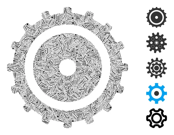 Lineaire Collage Tandwiel Pictogram Georganiseerd Uit Smalle Elementen Variabele Maten — Stockvector