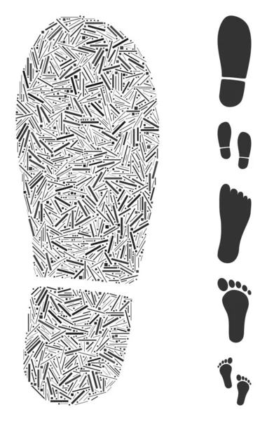 Hatch Collage Boot Footprint Icona Organizzata Elementi Stretti Varie Dimensioni — Vettoriale Stock