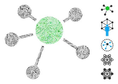 Değişken boyutlarda ve renk renklerinde ince ögelerden dizayn edilmiş doğrusal kolaj bağlantıları simgesi. Vektör doğrusal ögeler soyut bileşim bağlantıları simgesi olarak gruplandırılır. İkramiye simgeleri yerleştirildi.