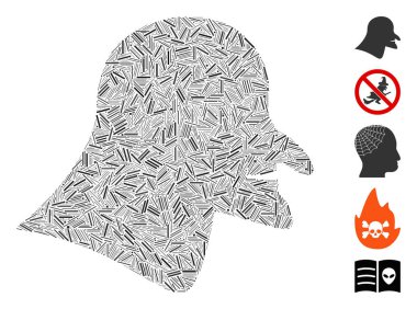 Çizgi mozaik cadı başı simgesi farklı boyutlarda ve renk renklerinde düz elementlerden oluşur. Vektör kapağı ögeleri soyut mozaik cadı başı simgesi olarak oluşturulur. İkramiye simgeleri yerleştirildi.