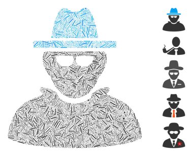 Hatch mozaik dedektif ikonu rastgele boyutlarda ve renk renklerinde düz elementlerden oluşuyordu. Vektör kapağı elementleri soyut mozaik dedektif ikonu olarak gruplandırılır. İkramiye piktogramları yerleştirildi.