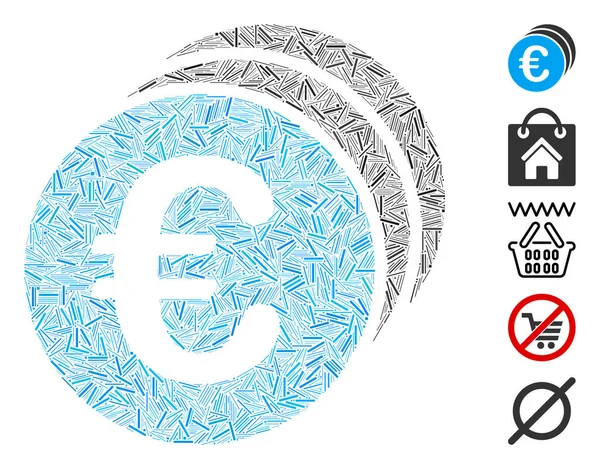 Hatch Collage Euro Coins Icône Conçue Partir Éléments Étroits Dans — Image vectorielle