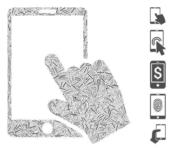 Línea Collage Touch Smartphone Icono Diseñado Partir Elementos Estrechos Diferentes — Archivo Imágenes Vectoriales